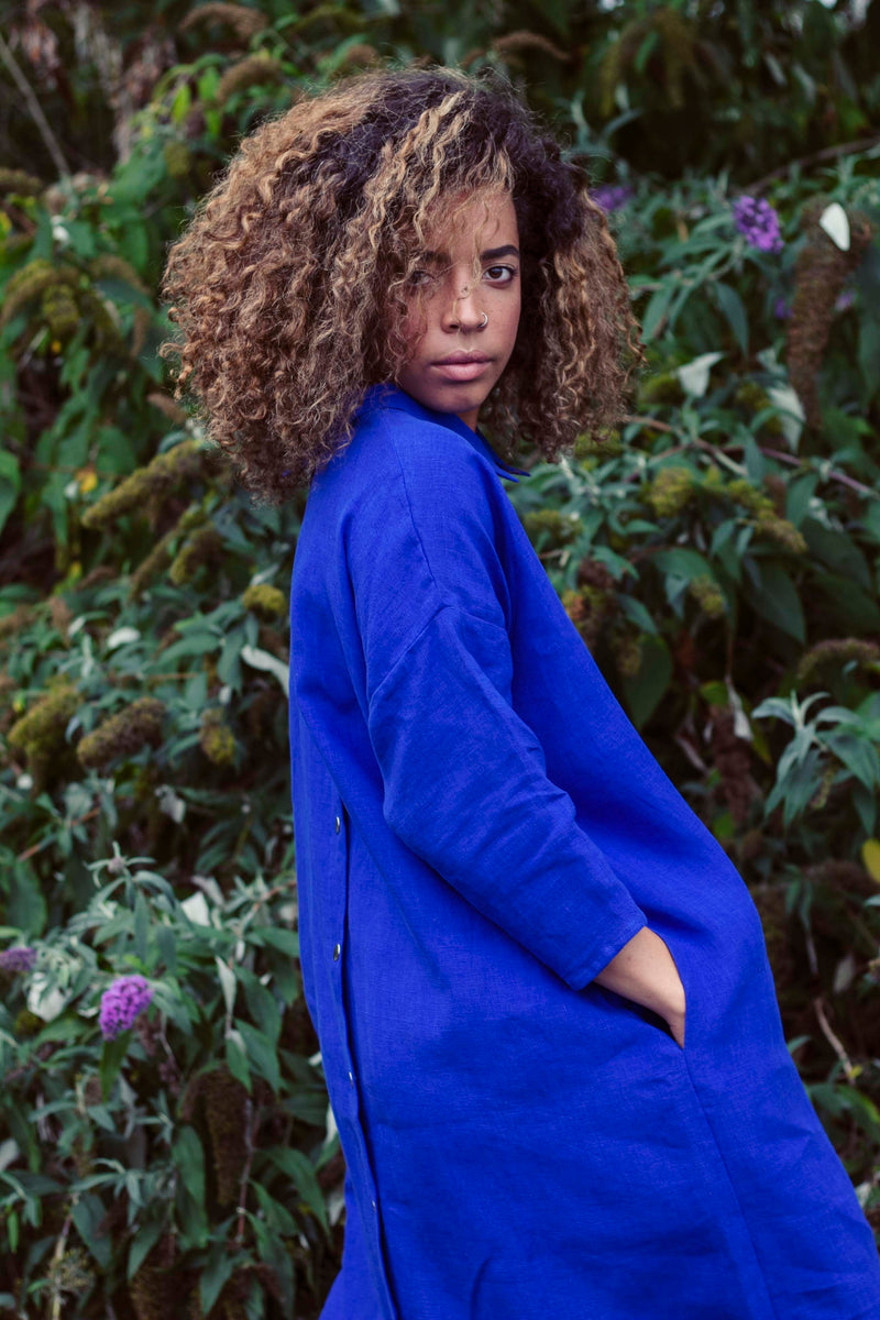 Royal blue top linen dress