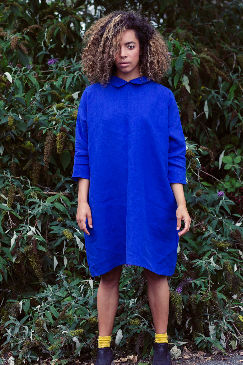 Royal blue linen dress top
