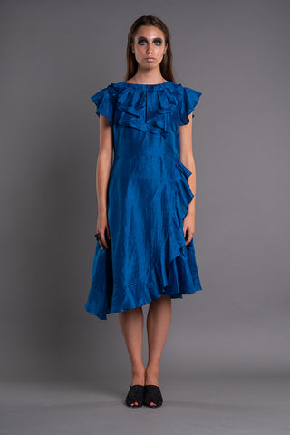 NECK PLEATED HIGH LOW RUFFLE DRESS - Afterlife Projects