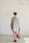 100% Linen 3/4 Sleeve Classic Dress Light Grey - Afterlife Projects
