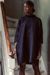 100% Linen 3/4 Sleeve Classic Dress Black - Afterlife Projects