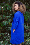 100% Linen 3/4 Sleeve Classic Dress Royal Blue - Afterlife Projects