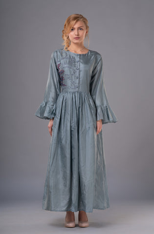 Pure Silk Flare Dress Grey - Afterlife Projects